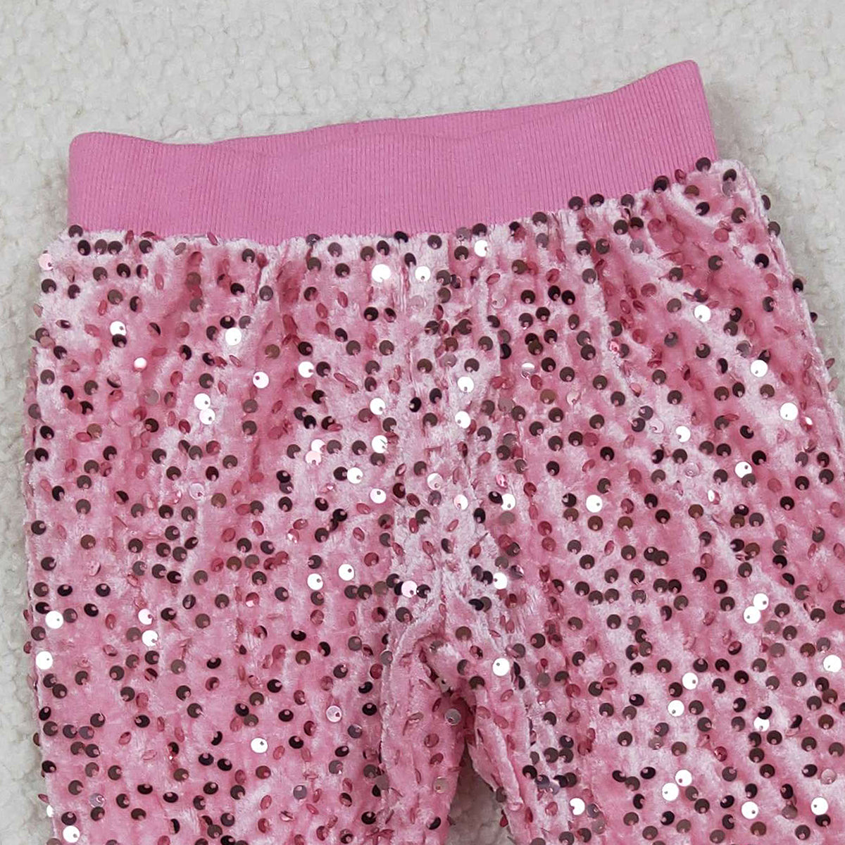 10.20 RTS NO MOQ (In stock)D5-27-2 Girl Light Pink Sequin Bell Bottom Pants