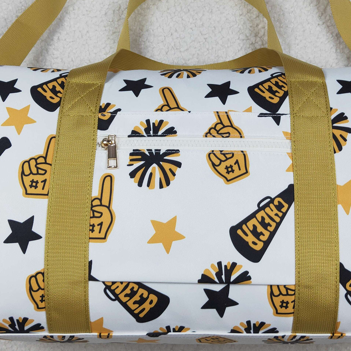 10.21 NO MOQ (In stock)BA0370 Adult Team Black Gold Cheer Fireworks Zipper Gym Bags