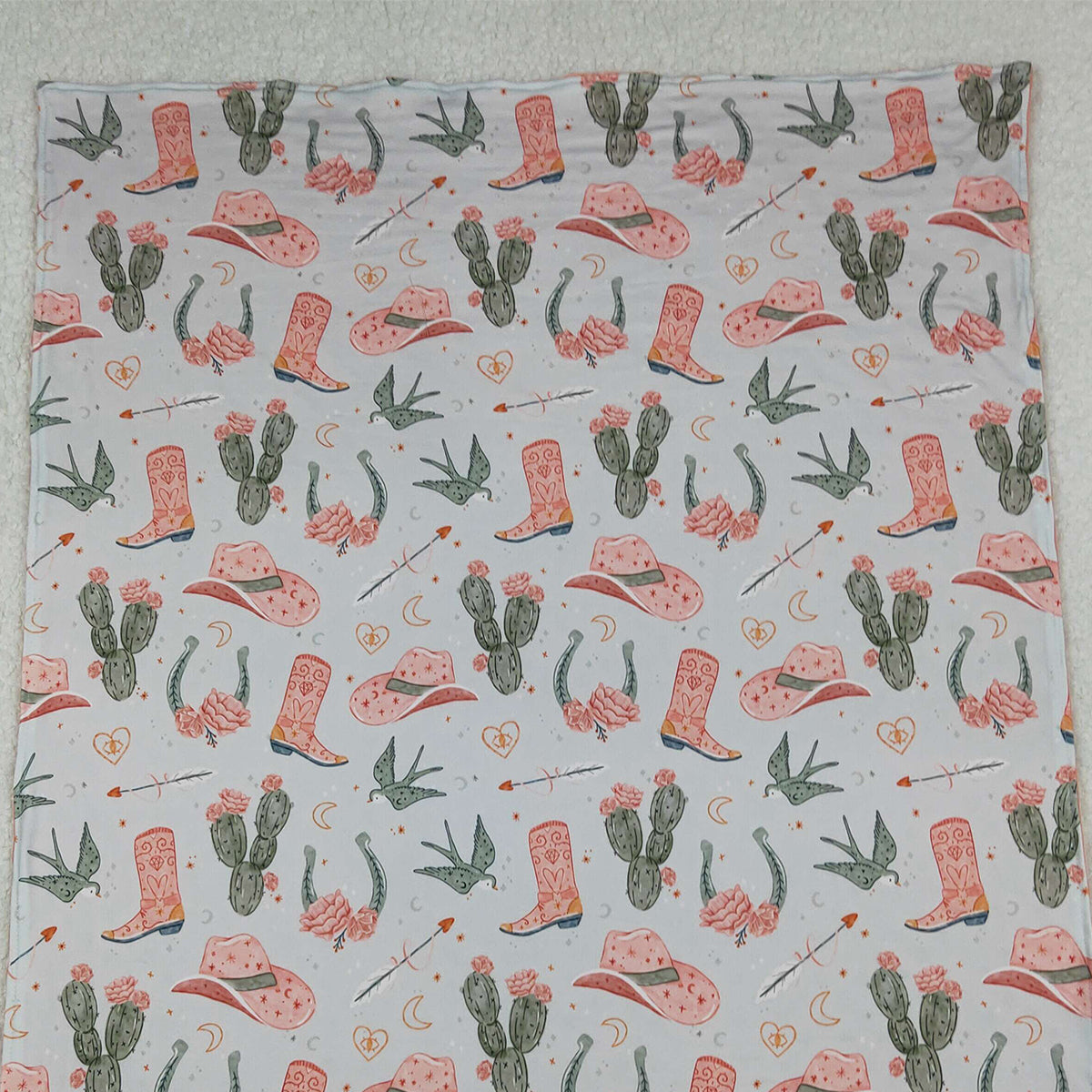 10.16 RTS NO MOQ (In stock)BL0177 Baby Toddler Children Western Boots Cactus Minky Blankets