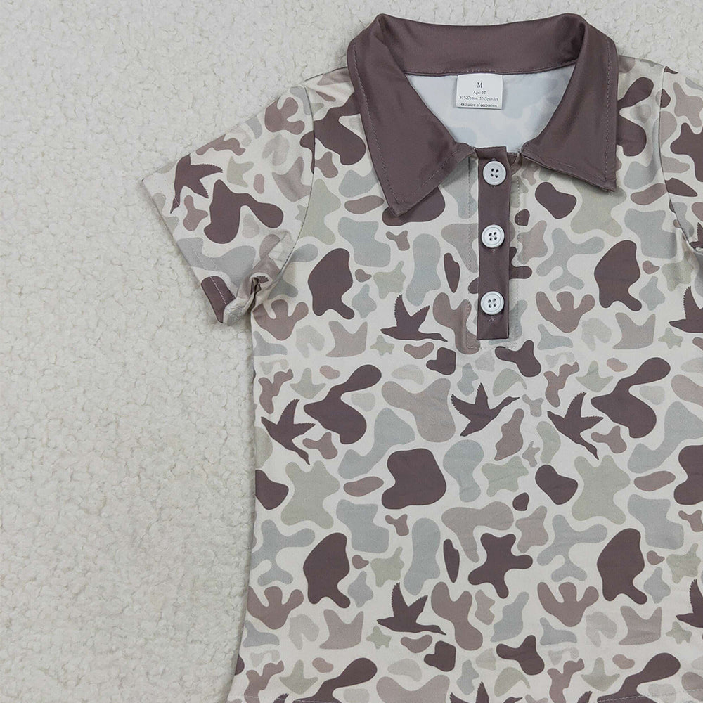 RTS NO MOQ (In stock)BT1261 Baby Boys Summer Tops Baby Boys Short Sleeves Khaki Ducks Camo Button Polo Shirts Tops