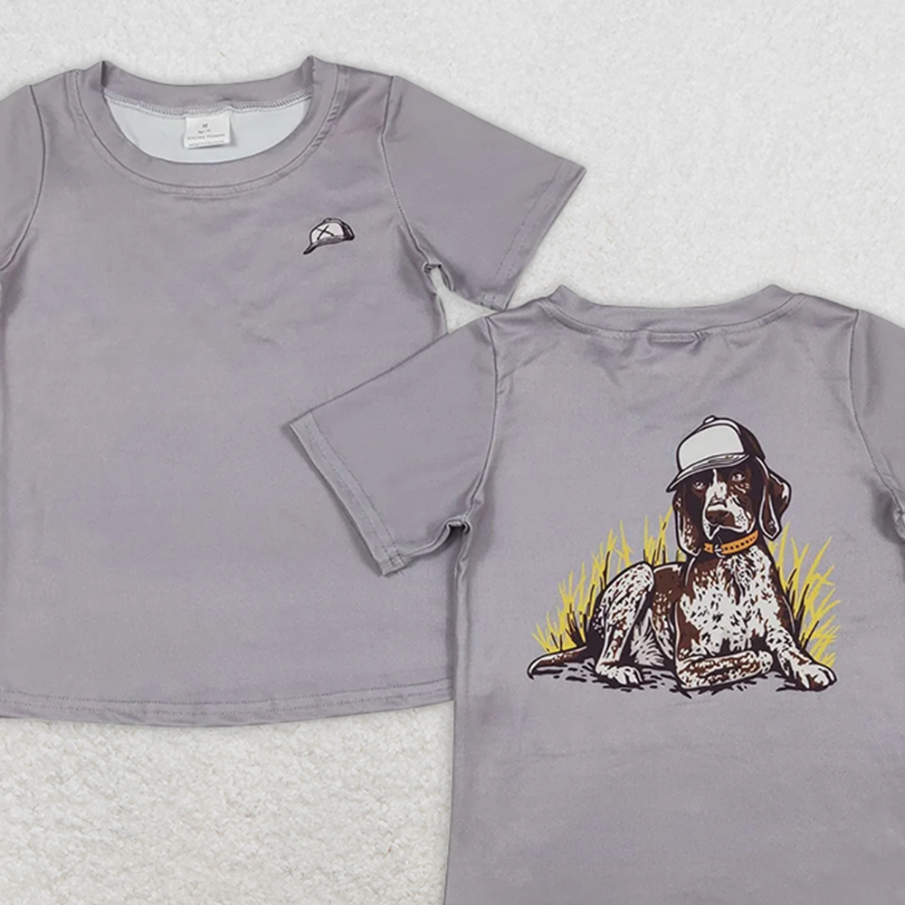 BT1149RTS NO MOQ Baby Boys Summer Tops Grey Dog Short Sleeve Kids Boys Shirt Stylish And Trendy Garment for Youngsters