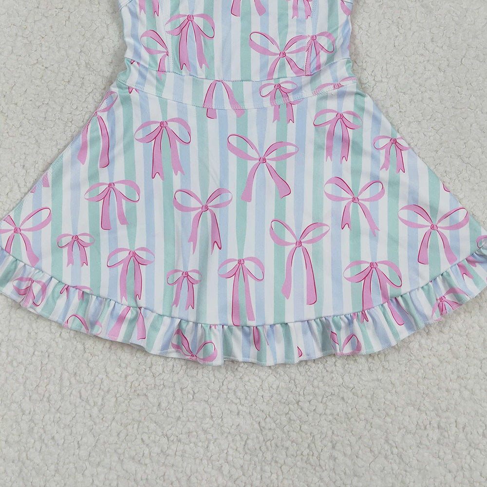 4.09 GSD2297 RTS NO MOQ Baby Girls Summer Dress Straps stripe pink bows ruffle girls athletic dress