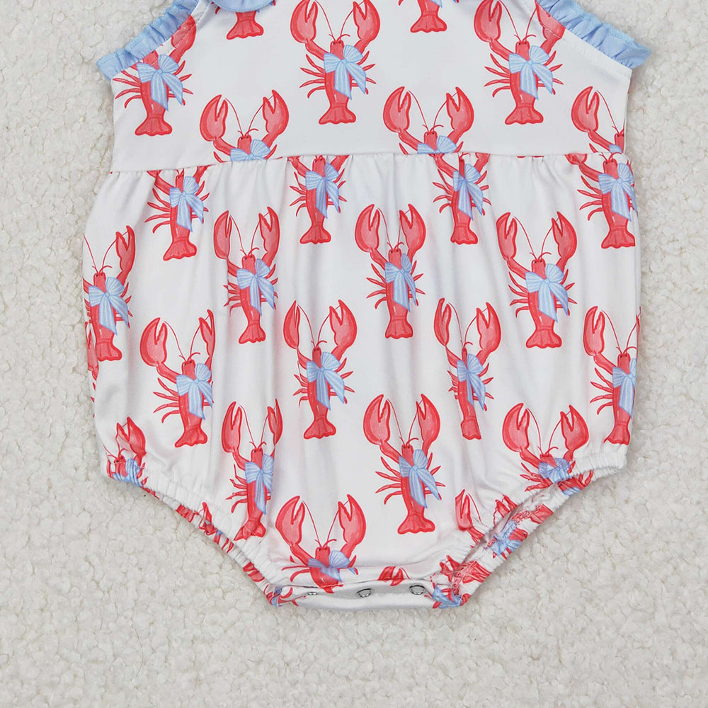 4.30 SR2710 RTS NO MOQ Sleeveless ruffle bow crawfish baby girls romper
