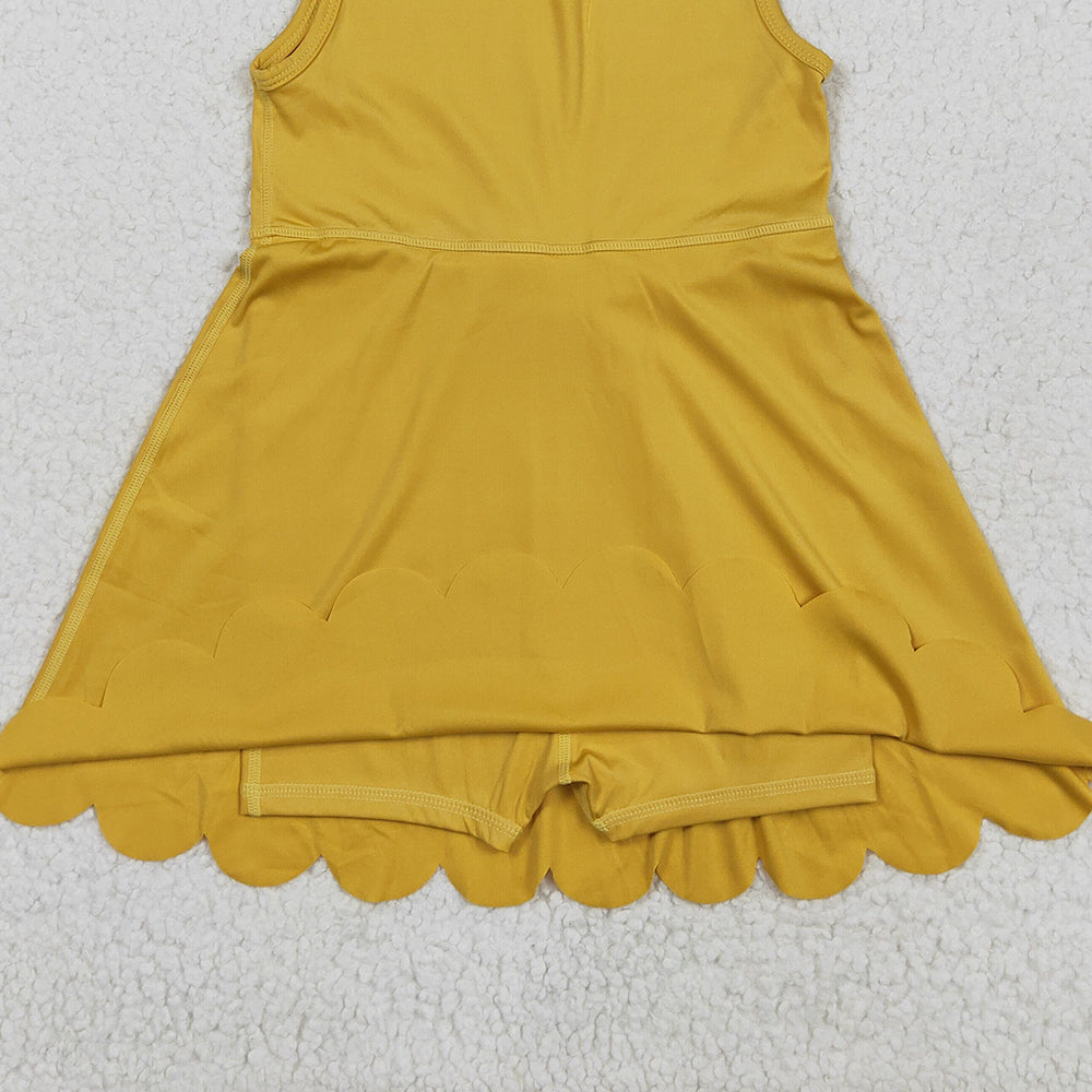 7.03 GSD2373 RTS NO MOQ Baby Girls Summer Yoga Dress Baby Girls Yellow Sleeveless Yoga Knee Length Dresses