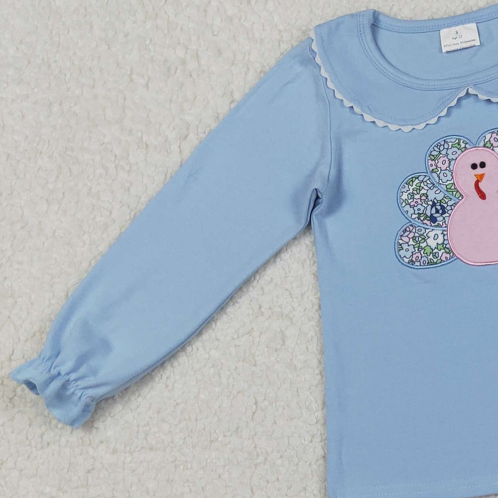 RTS NO MOQ (In stock)GLD0849 Baby Girls Skirt Sets Floral Turkey Top Skirts Thanksgiving Themed Clothing Set for Girls