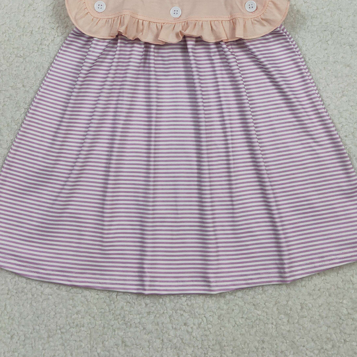 2.4 RTS NO MOQ (In stock)GSD3559 Baby Girls Peach Sleeveless Lavender Stripe Button Knee Length Dresses