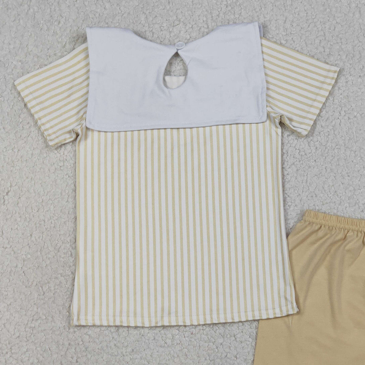 3.19 RTS NO MOQ (In stock)BSSO1777 Fashion Clothing For Baby Boys Embroidery Cross Sheep Stripe Top Shorts Clothes Sets