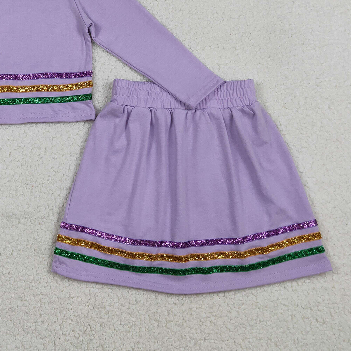 1.21 RTS NO MOQ (In stock)GLD1573 Baby Girls Mardigras Stripe Top Skirt Short Clothes Sets