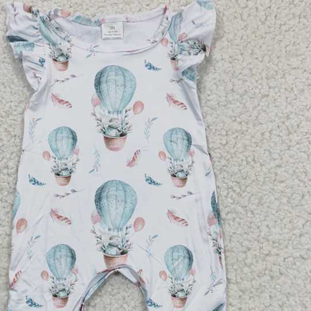 A5-10 RTS NO MOQ Flutter sleeves rabbit balloon baby girls easter romper