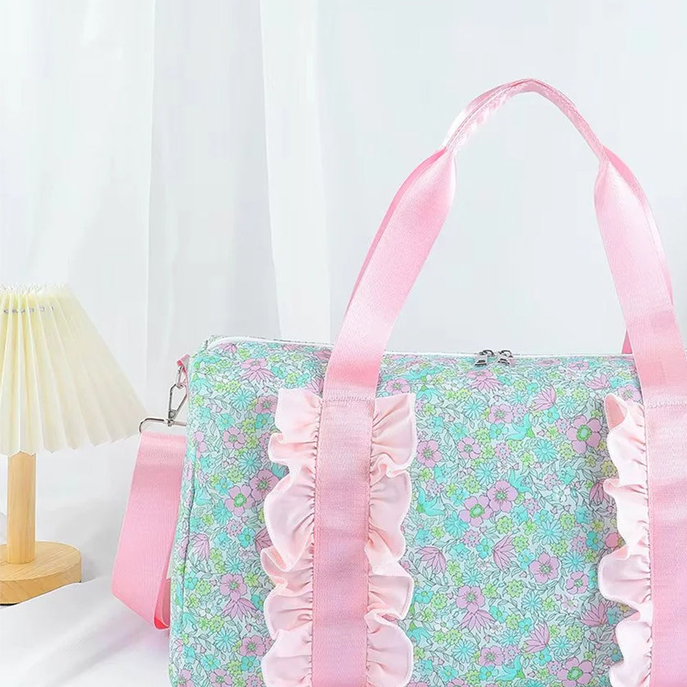 USA Shop (in stock)BA0291 Baby Bags Floral Women Duffel Bag Pink Ruffle Band Trendy Casual Large Capacity Shoulder Bag for Traveling And Outdoors