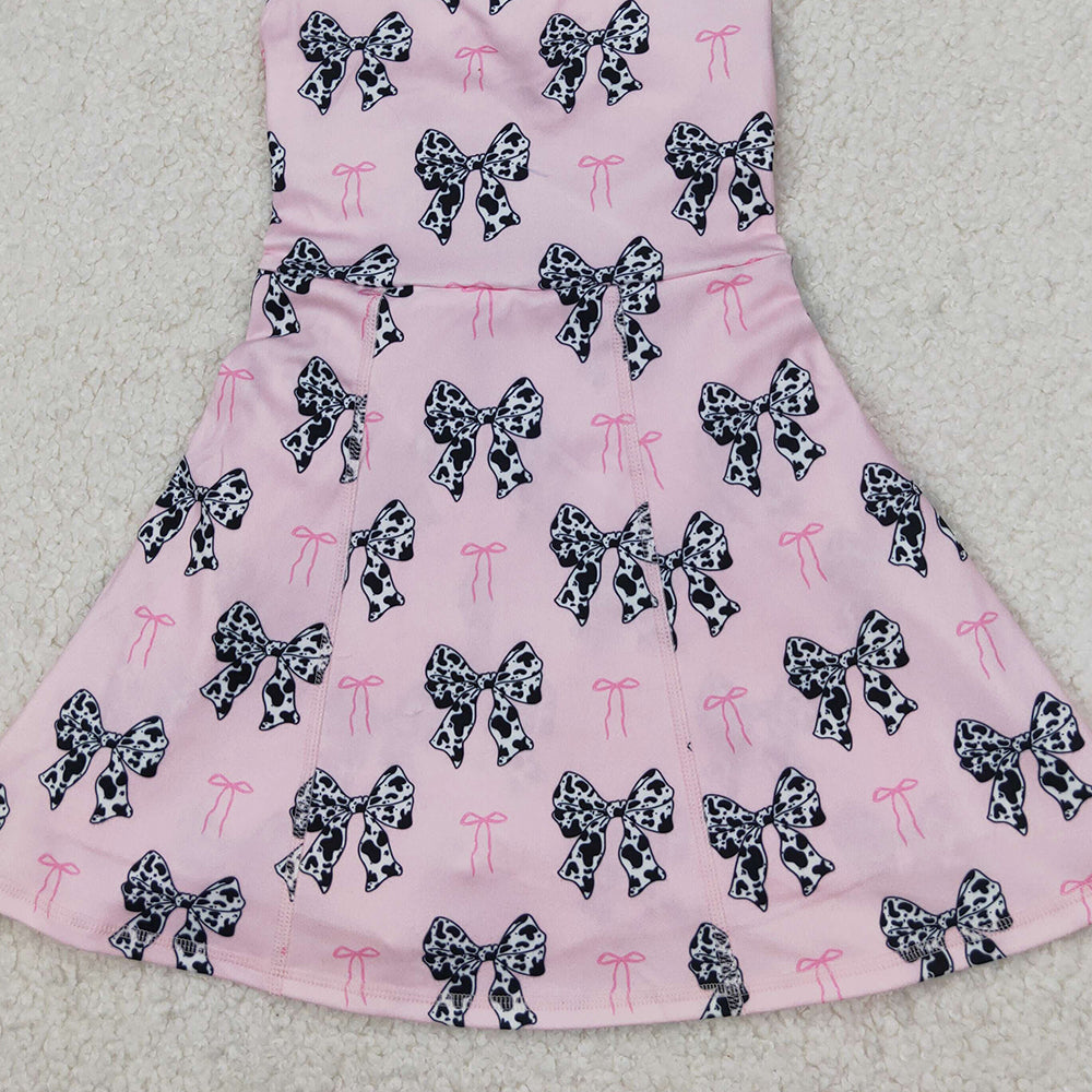 4.09 GSD1853 RTS NO MOQ Baby Girls Summer Dress Sleeveless pink cow print bow baby girls athletic dresses