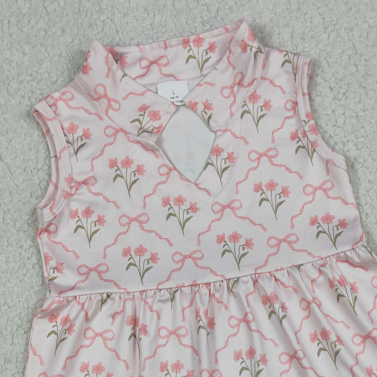 3.23 RTS NO MOQ (In stock)GSD3678 Kids Fashion Clothes Baby Girls Sleeveless Pink Bow Flowers Checked Patchwork Knee Length Dress