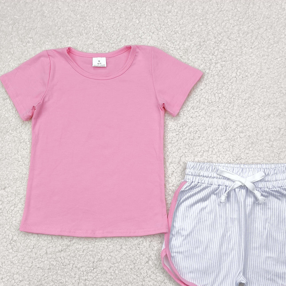 GSSO2543 RTS NO MOQ Baby Girls Summer Outfits baby girls clothes pink short sleeve shorts set