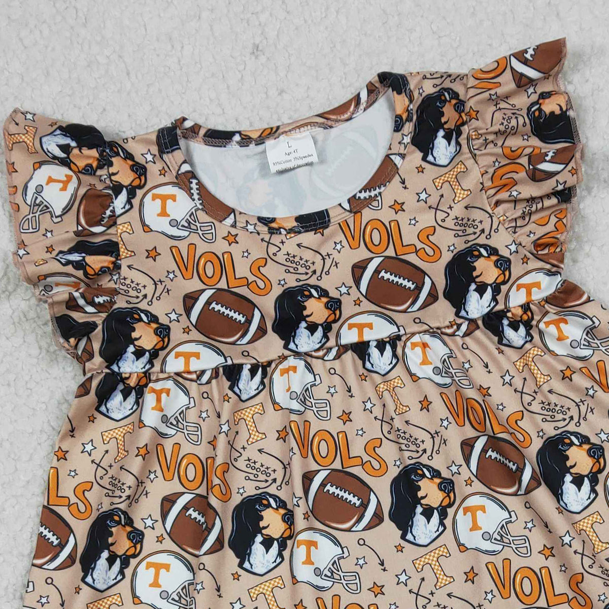 3.24 RTS NO MOQ (In stock)GSD3703 Kids Fashion Clothes Baby Girls Summer Footballs Team Patchwork Knee Length Dresses