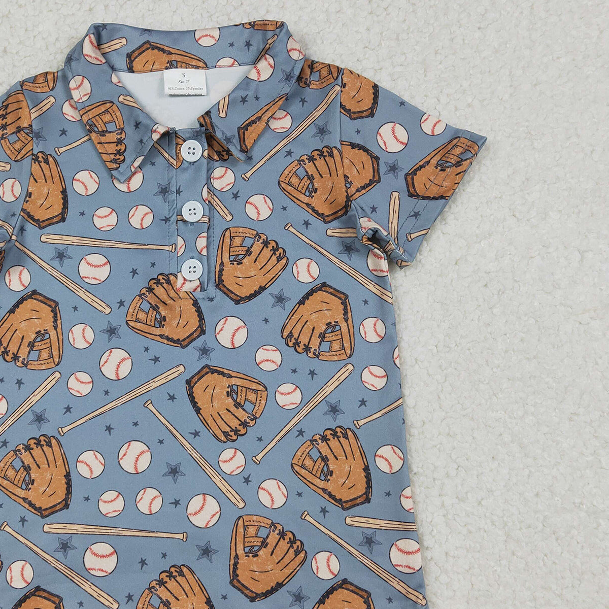 12.24 RTS NO MOQ (In stock)BT1581 Baby Boys Stars Baseballs Team Button Polo Shirts Top