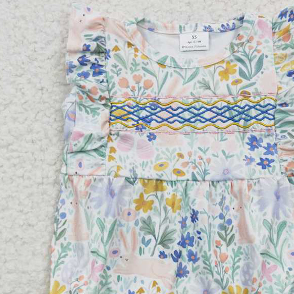 5.19 SR0262 RTS NO MOQ Rabbit floral embroidery baby girls easter romper