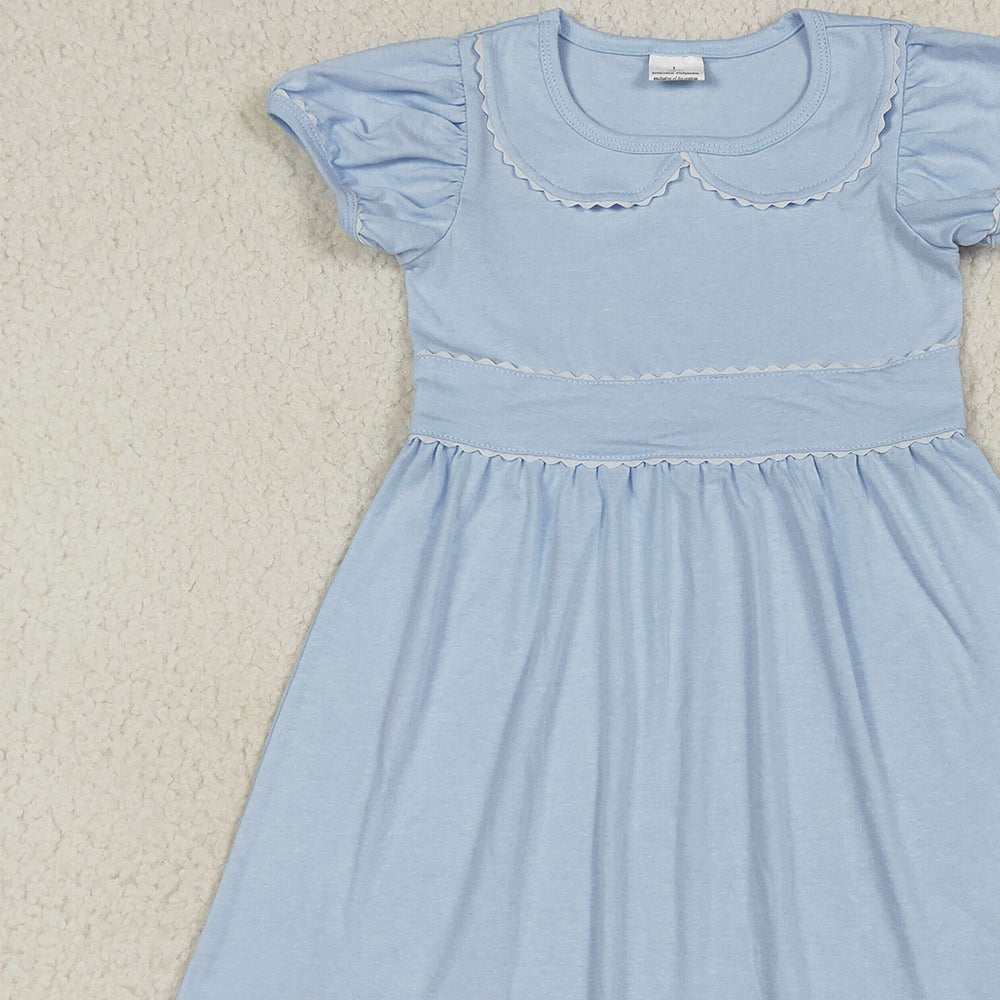 4.26 GSD2316 RTS NO MOQ Baby Girls Summer Dress Light blue white short sleeves kids girls summer dresses