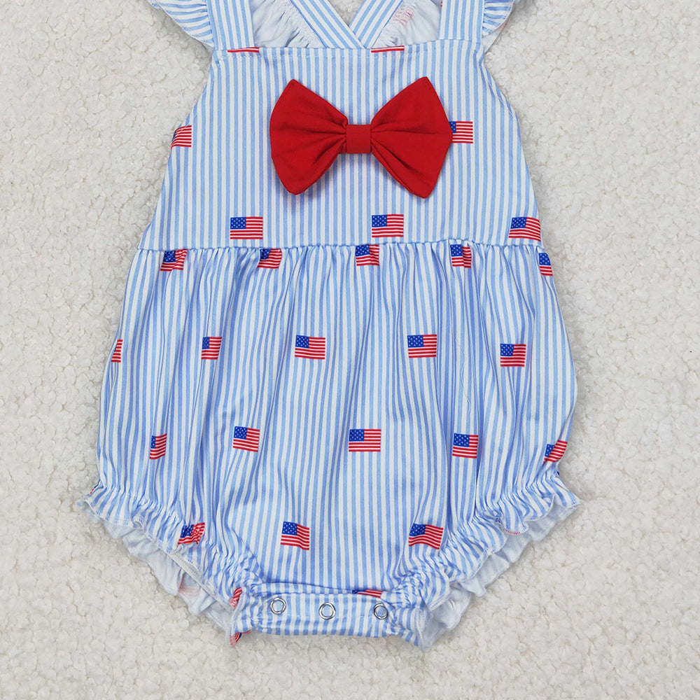4.17 SR2921 RTS NO MOQ Flutter sleeves stripe flag baby girls 4th of july romper