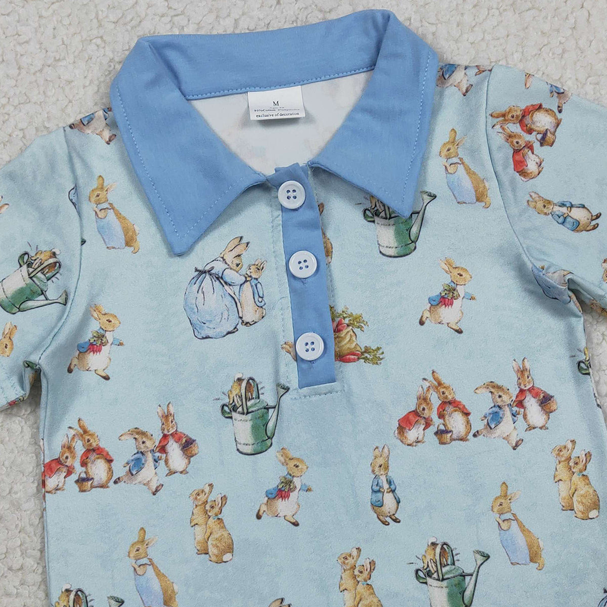 2.2 RTS NO MOQ (In stock)BT1665 Baby Boys Short Sleeve Rabbits Easter Button Polo Shirts Top
