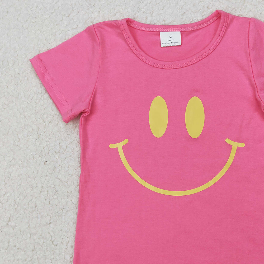 4.10 GT0959 RTS NO MOQ Baby Girls Summer Tops Hot pink short sleeves smile girls summer shirt