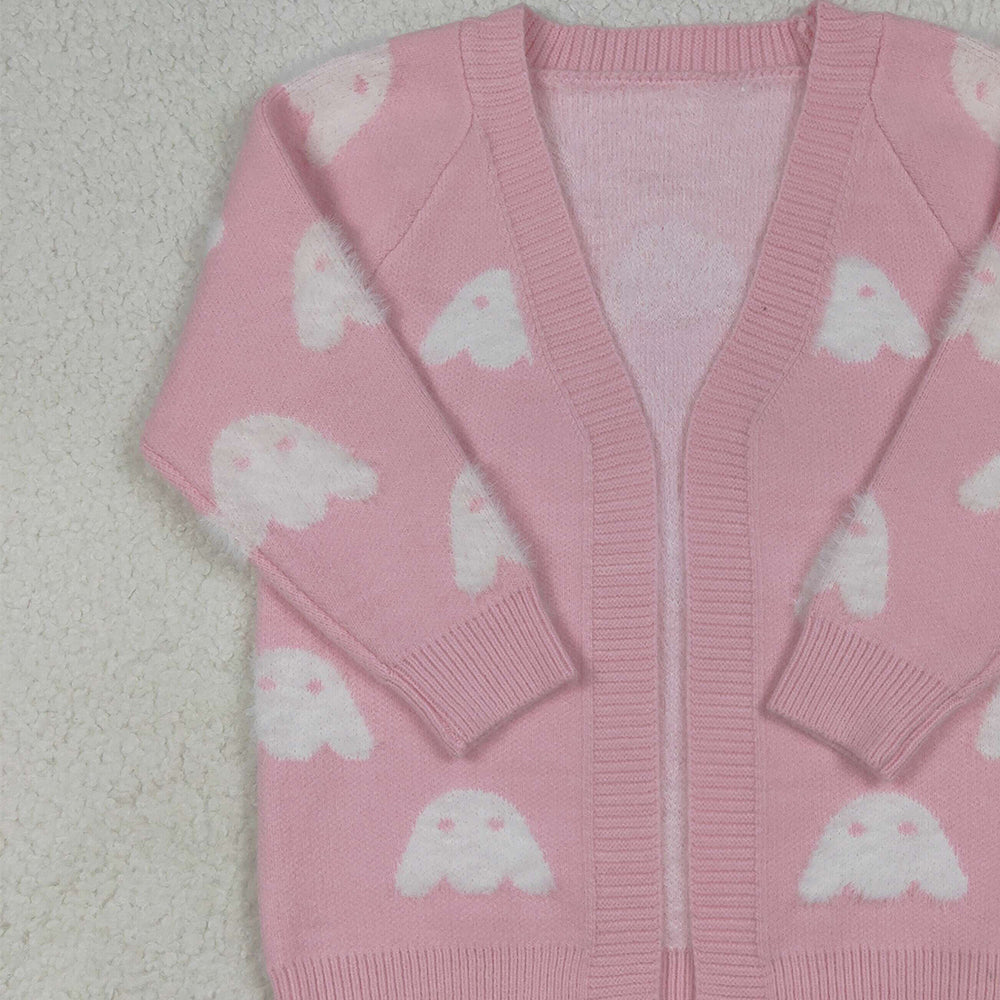 RTS NO MOQ (In stock) GT0650 Baby Girls Fall Pink Ghost Pumpkins Halloween Long Sleeve Sweaters