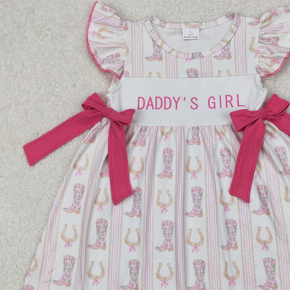 5.28 GSD2053 RTS NO MOQ Baby Girls Summer Dress Flutter sleeves daddy's girl boots western kids dresses