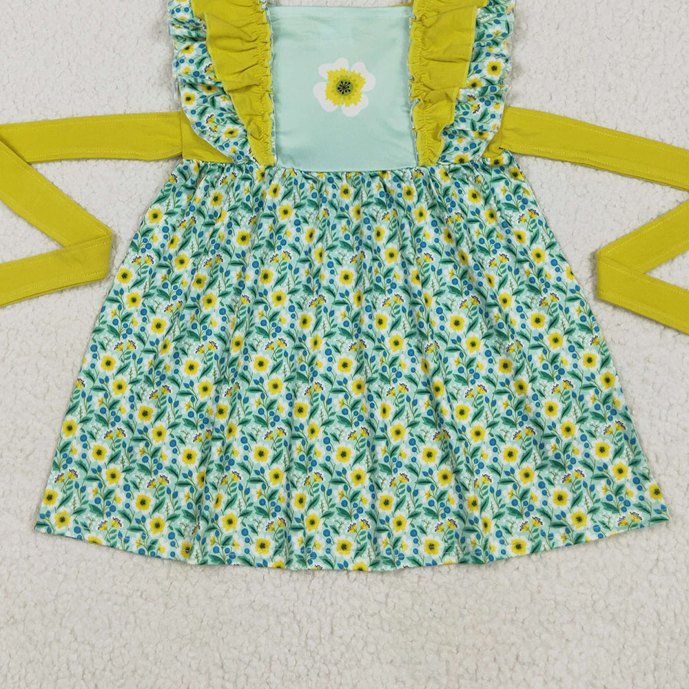 A6-21 RTS NO MOQ Baby Girls Summer Dress Sunflower belt dresses