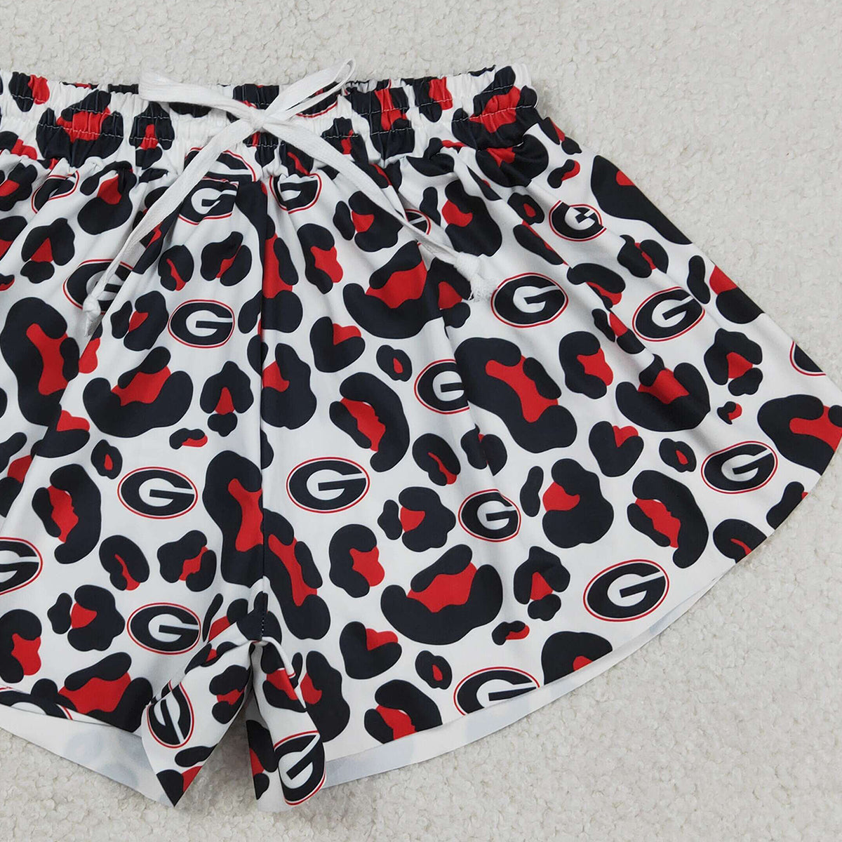 3.12 RTS NO MOQ (In stock)SS0804 Adult Women Black Red Leopard G Team Yoga Active Ruffle Shorts Bottoms