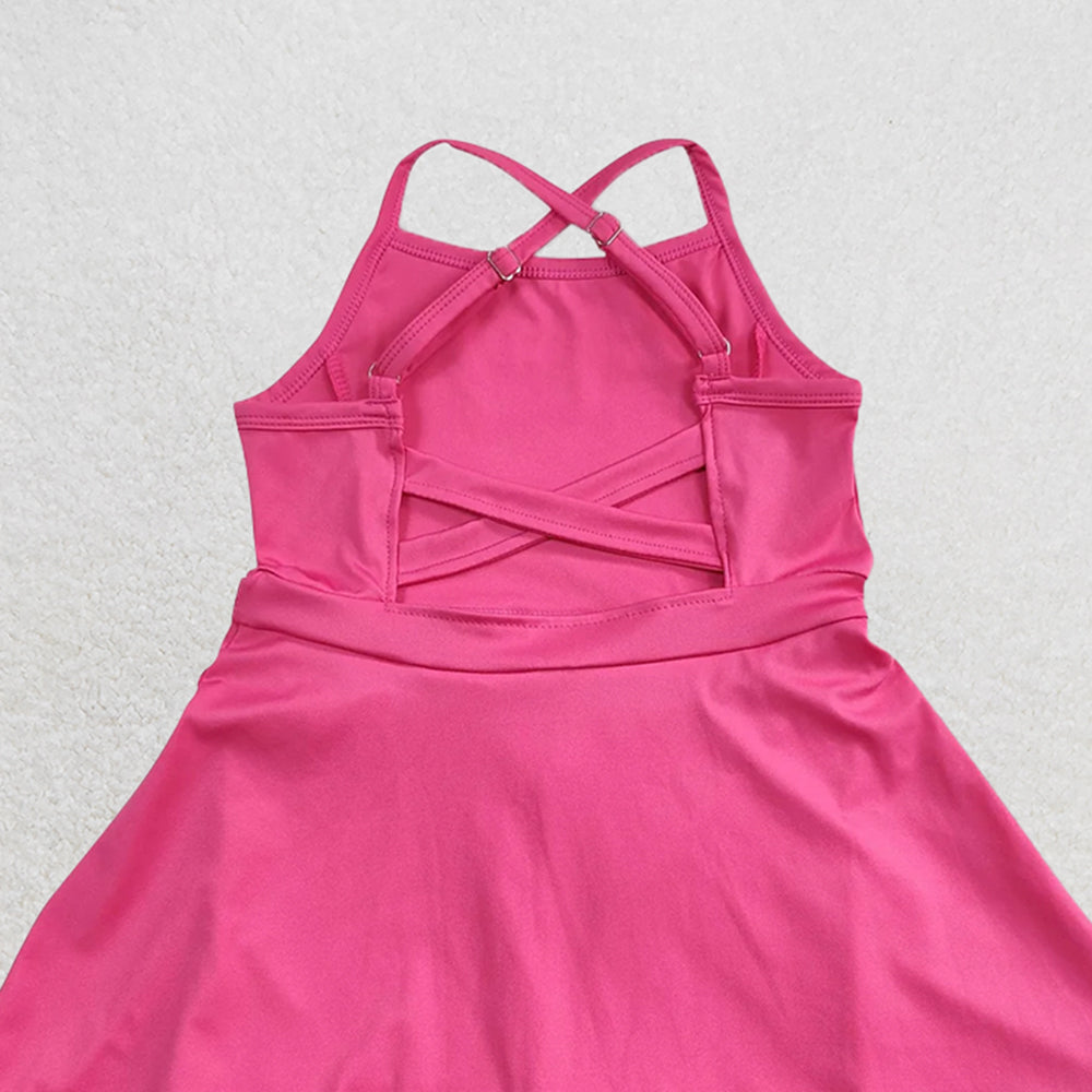 USA Shop (in stock)S0440 Baby Girls Summer Swimsuits Hot pink straps ruffle baby girls summer active