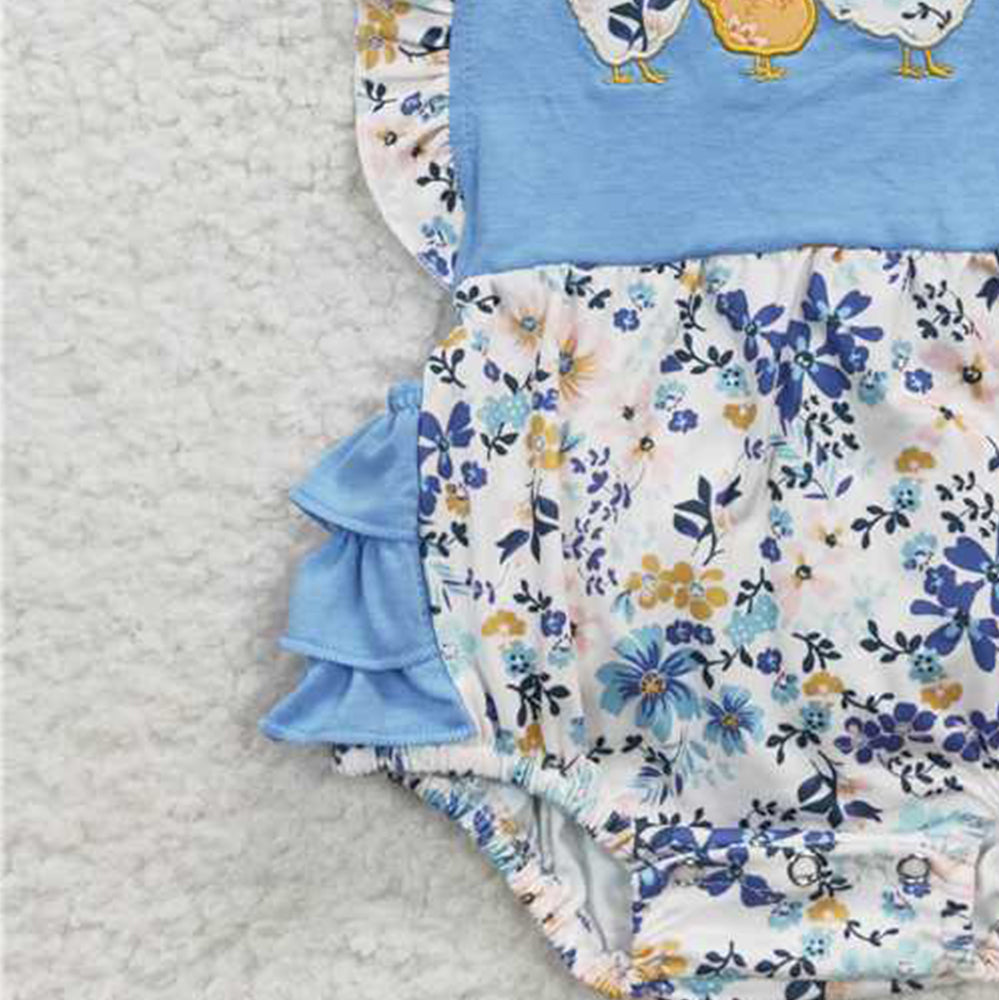 USA Shop (in stock)SR0285Baby Girls Chicken Floral Print Romper Bummies Comfortable Cotton Outfit for Infants Summer Clothing
