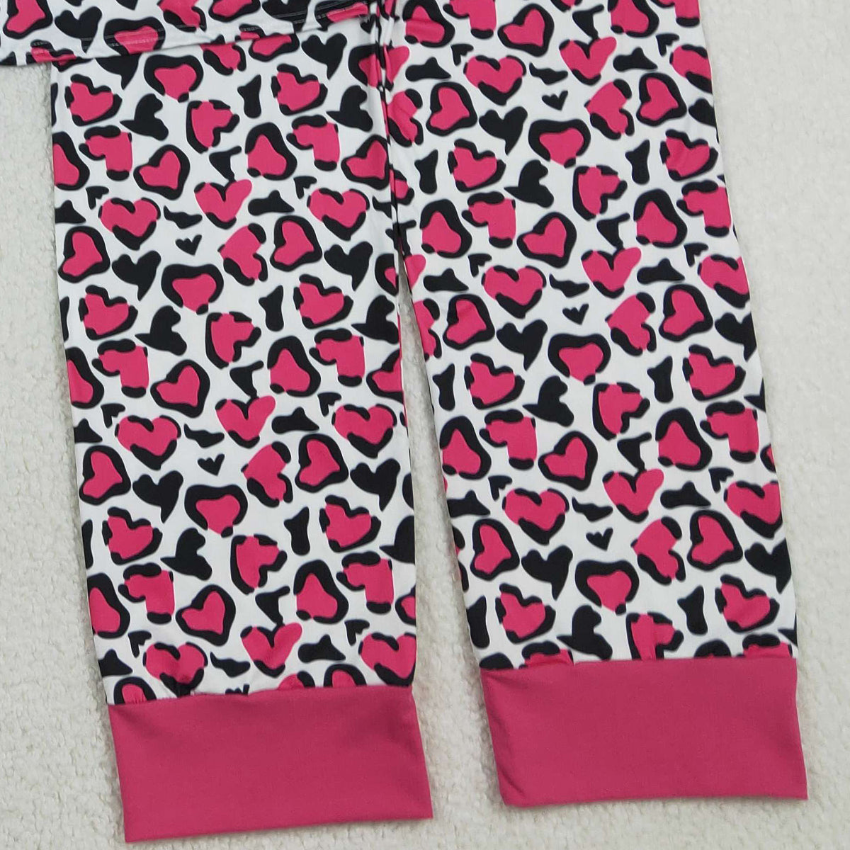 1.7 RTS NO MOQ (In stock)GLP2826 Adult Women Pink Black Hearts Leopard Pants Valentines Pajamas Sets