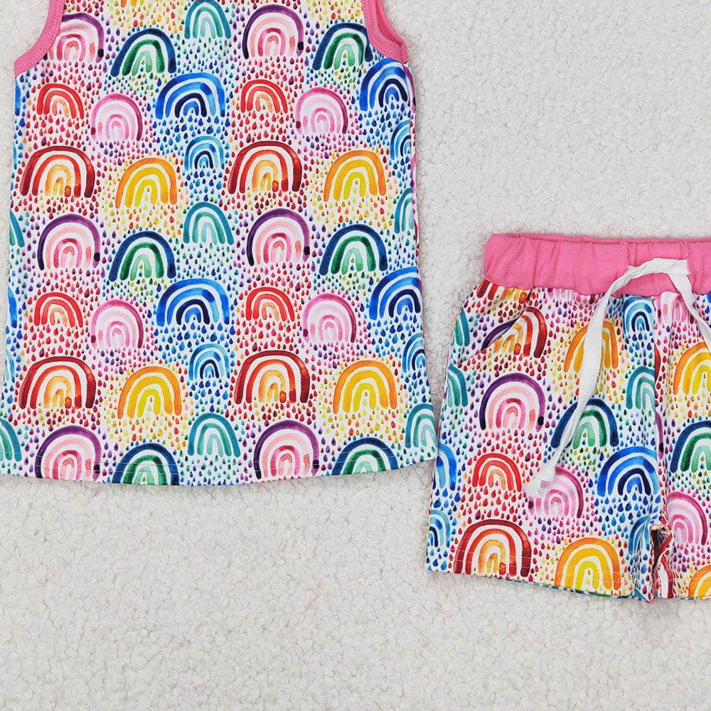 GSSO2085 RTS NO MOQ Sleeveless colorful rainbow top shorts girls clothes