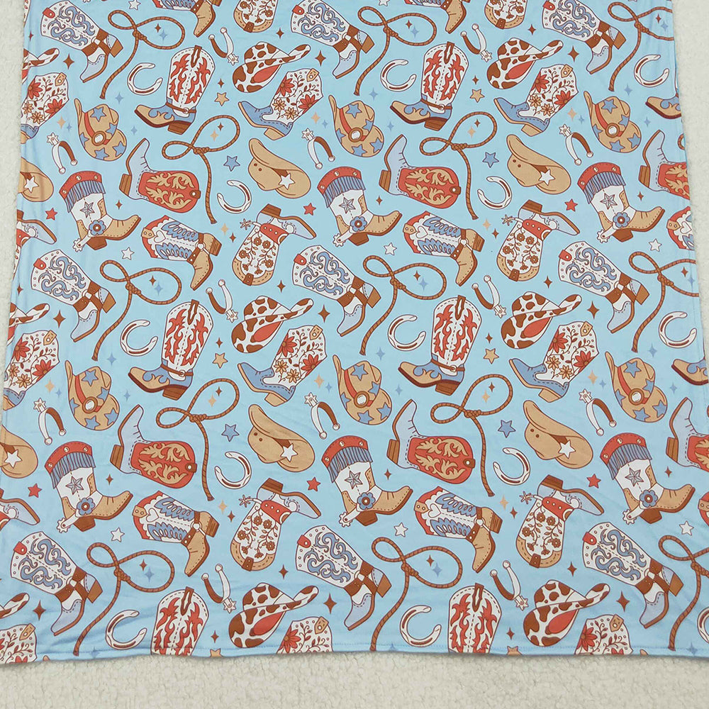 10.13 RTS NO MOQ (In stock)BL0214 Baby Kids Blue Boots Hats Western Blankets