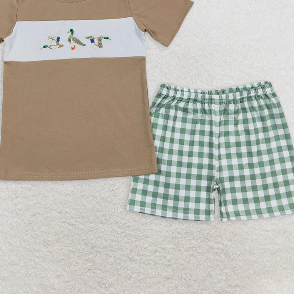 BSSO0608RTS NO MOQ Baby Boys Summer Boys Outfits Short sleeves duck top green shorts boys summer outfits