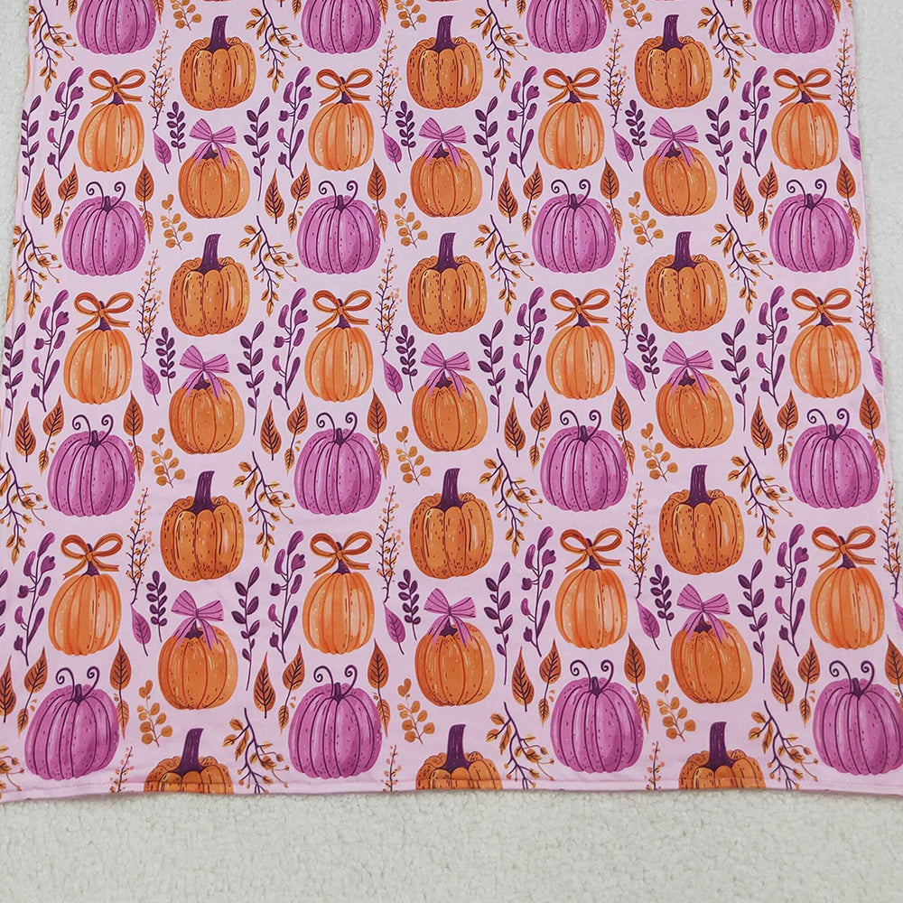RTS NO MOQ (In stock)BL0216 Baby Blankets Hot Pink Bows Pumpkins Plaid Fall Blankets