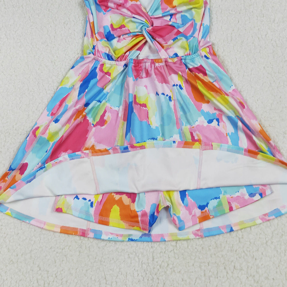 8.16 GSD2629 RTS NO MOQ Baby Girls Summer Yoga Dress Baby Girls Sleeveless Watercolor Camo Yoga Short Knee Length Dresses