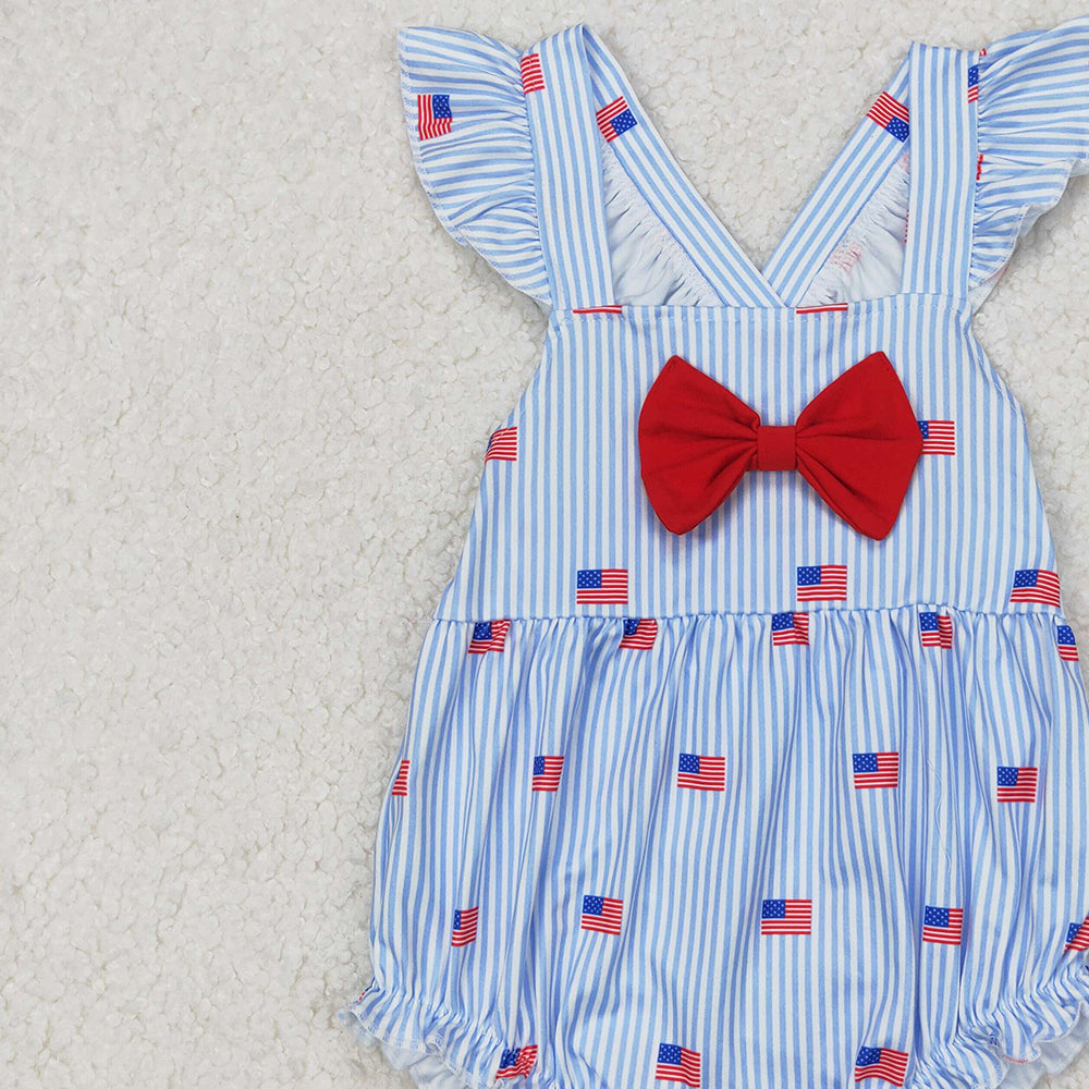4.17 SR2921 RTS NO MOQ Flutter sleeves stripe flag baby girls 4th of july romper