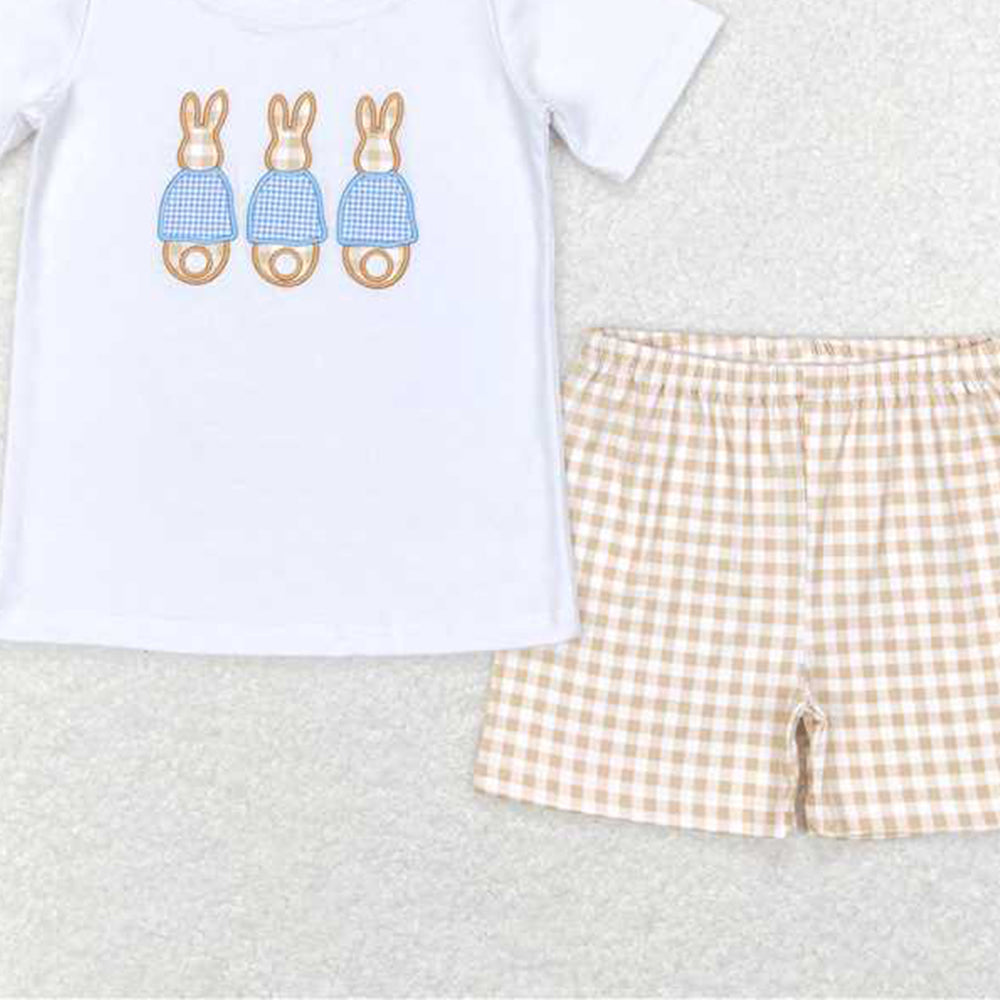 6.11 BSSO0383 RTS NO MOQ Baby Boys Summer Boys Outfits Baby Boys Toddler Easter Rabbits Khaki Shorts Clothes Sets