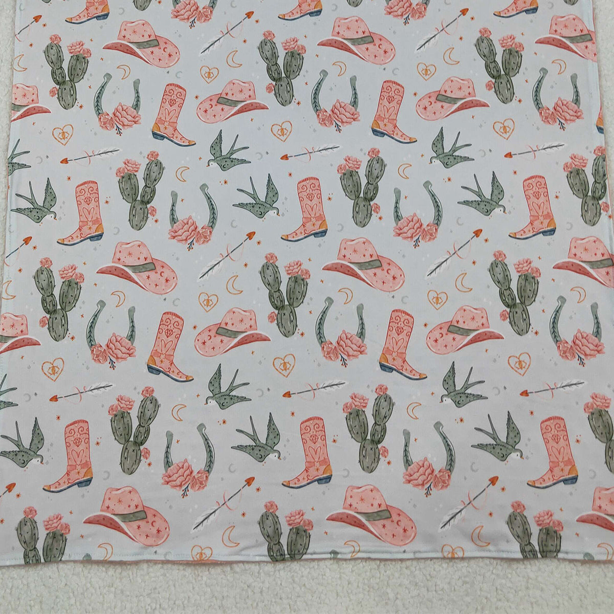 10.16 RTS NO MOQ (In stock)BL0177 Baby Toddler Children Western Boots Cactus Minky Blankets