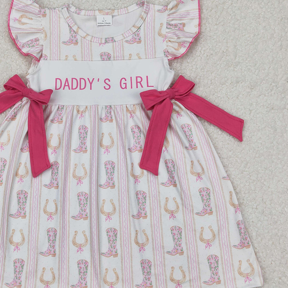 5.28 GSD2053 RTS NO MOQ Baby Girls Summer Dress Flutter sleeves daddy's girl boots western kids dresses