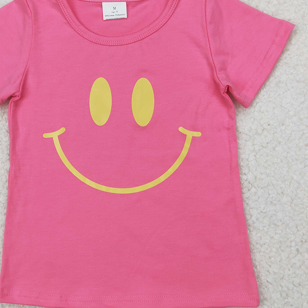 4.10 GT0959 RTS NO MOQ Baby Girls Summer Tops Hot pink short sleeves smile girls summer shirt