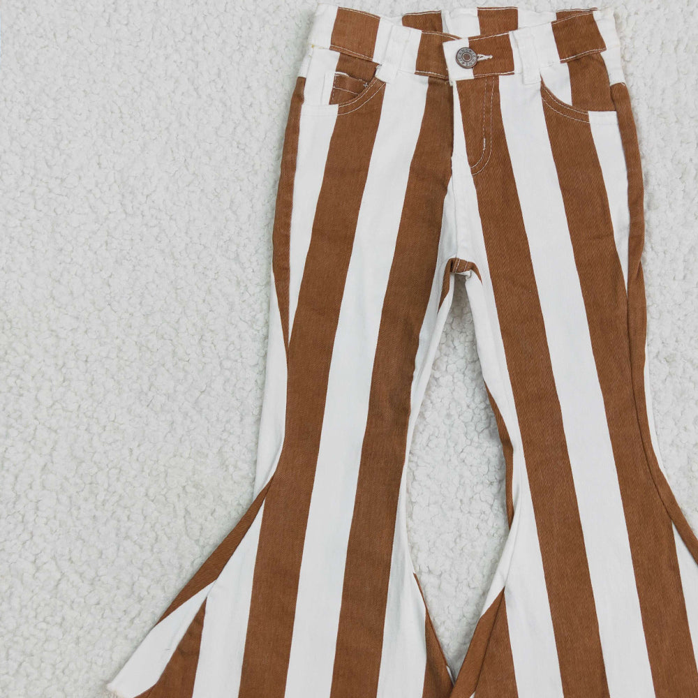 USA Shop (in stock)E5-24 Baby Girls Denim Pants Dark Orange Stripe Bell Jeans Denim Pants