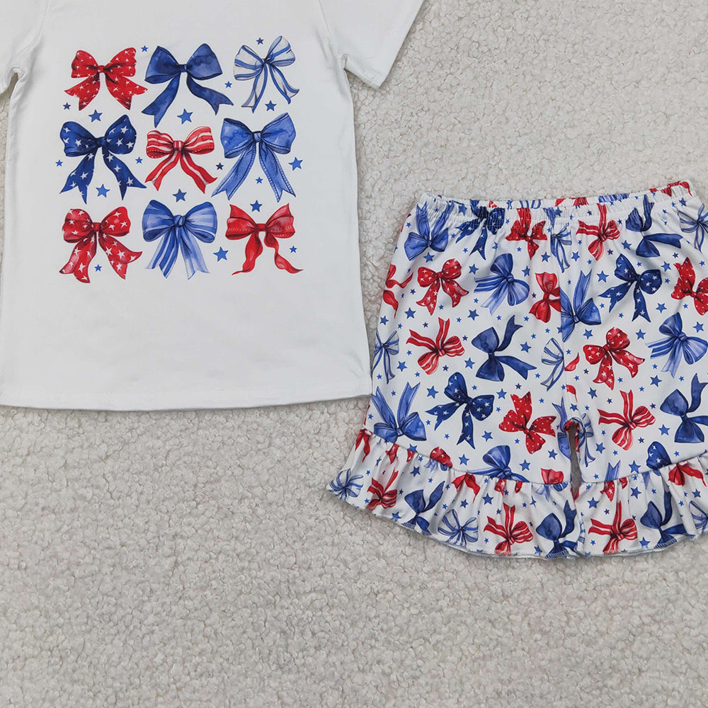 5.24 GSSO2512 RTS NO MOQ Baby Girls Summer Outfits baby girl clothes bow short sleeve shorts set