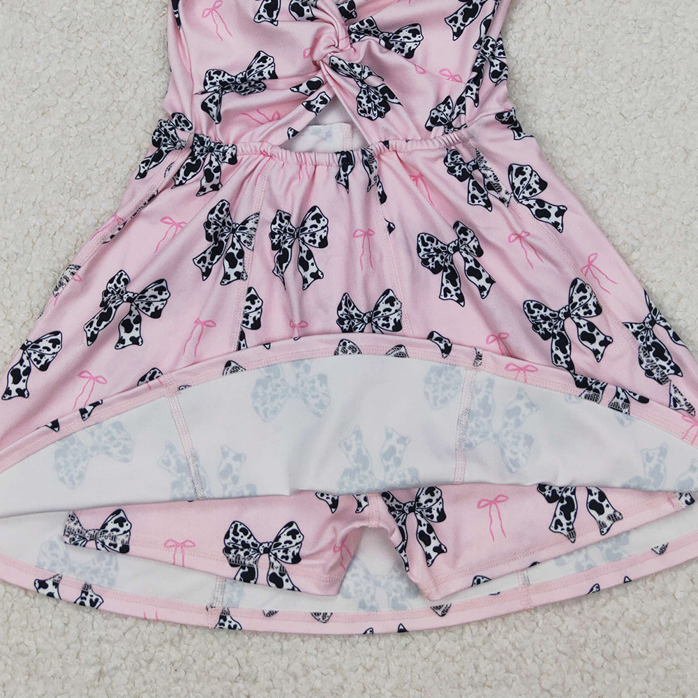 4.09 GSD1853 RTS NO MOQ Baby Girls Summer Dress Sleeveless pink cow print bow baby girls athletic dresses