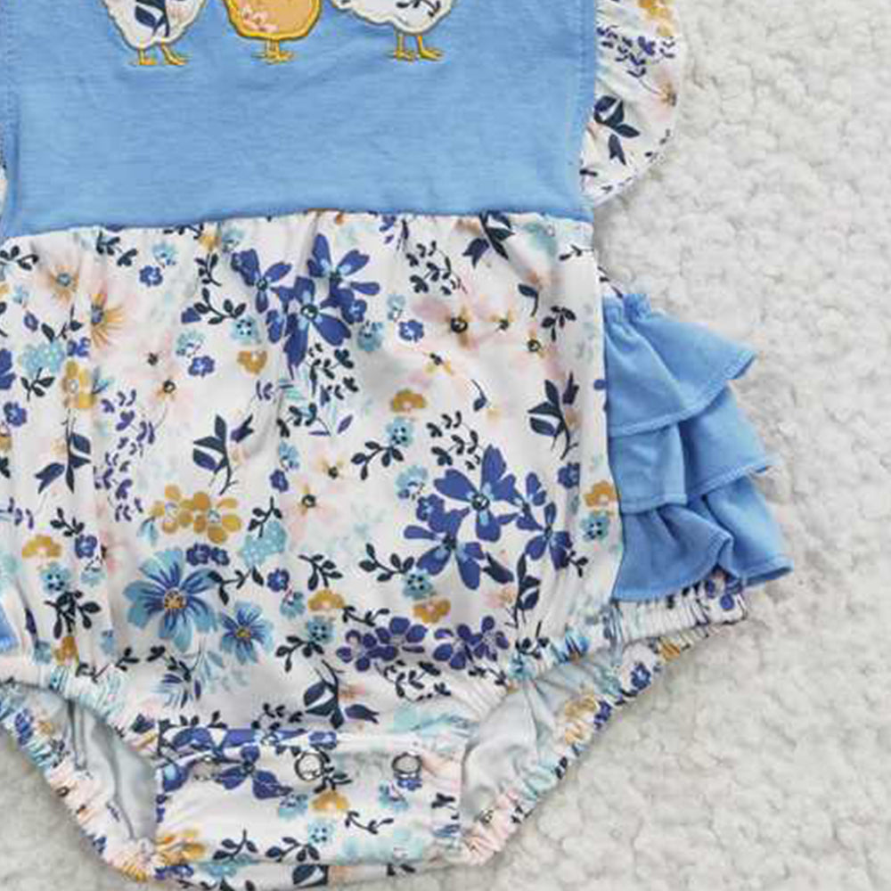 USA Shop (in stock)SR0285Baby Girls Chicken Floral Print Romper Bummies Comfortable Cotton Outfit for Infants Summer Clothing