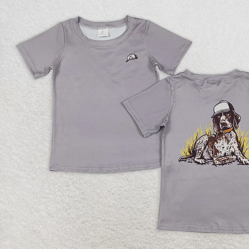 BT1149RTS NO MOQ Baby Boys Summer Tops Grey Dog Short Sleeve Kids Boys Shirt Stylish And Trendy Garment for Youngsters