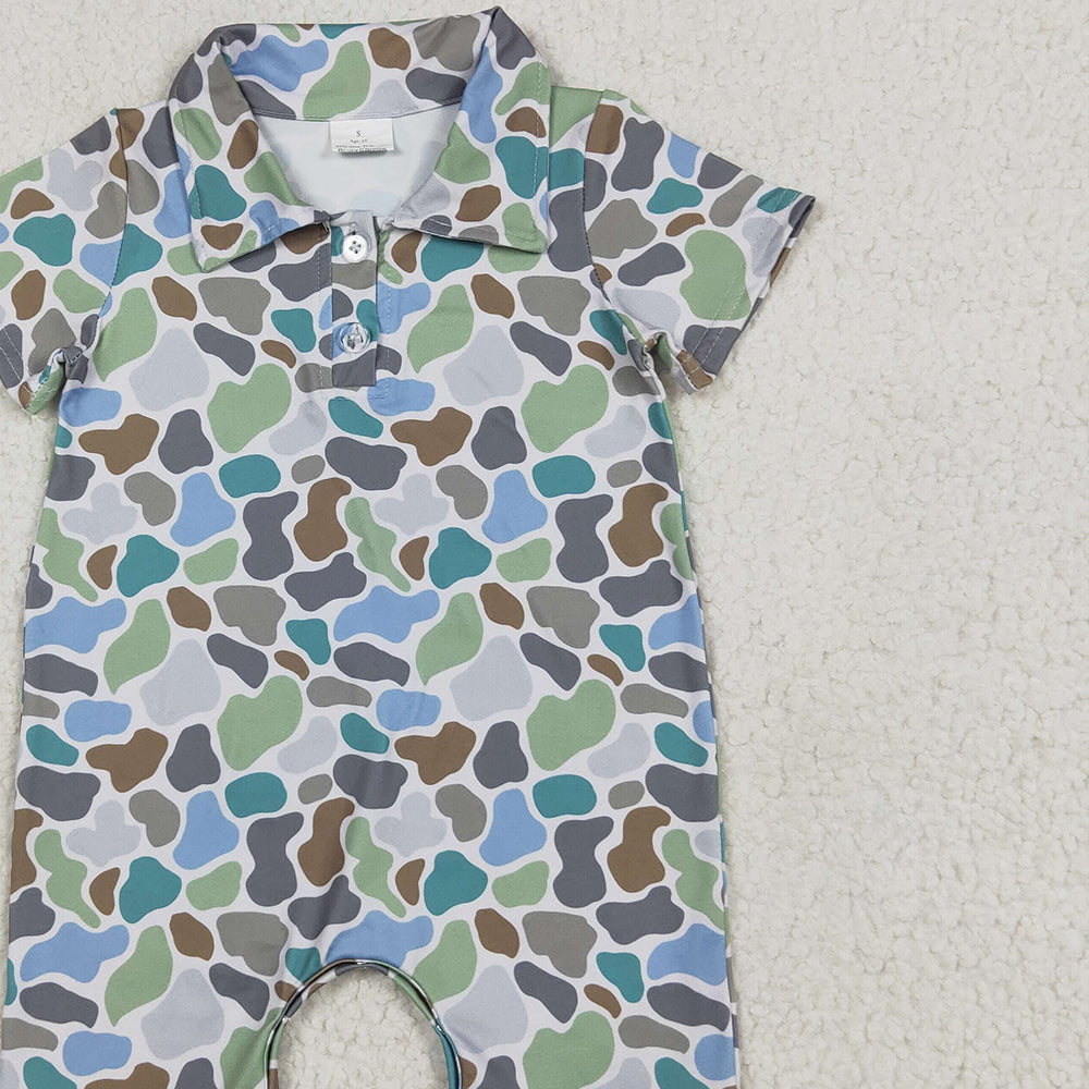 SR2980 RTS NO MOQ Baby Boys Summer Rompers Short sleeves green camo baby boys polo romper