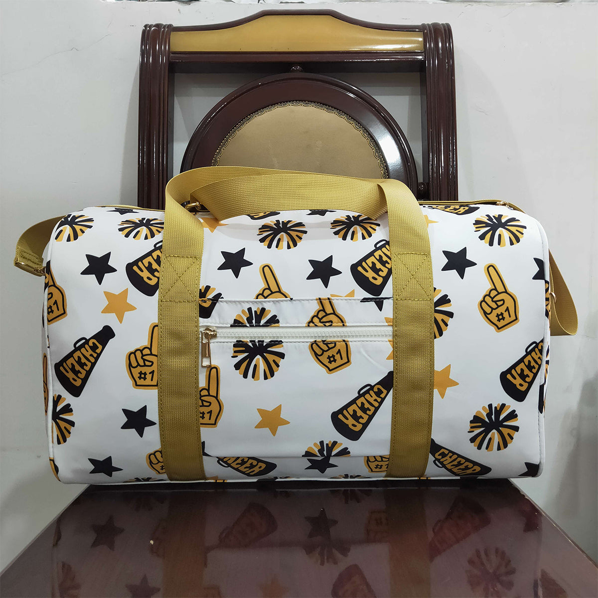 10.21 NO MOQ (In stock)BA0370 Adult Team Black Gold Cheer Fireworks Zipper Gym Bags