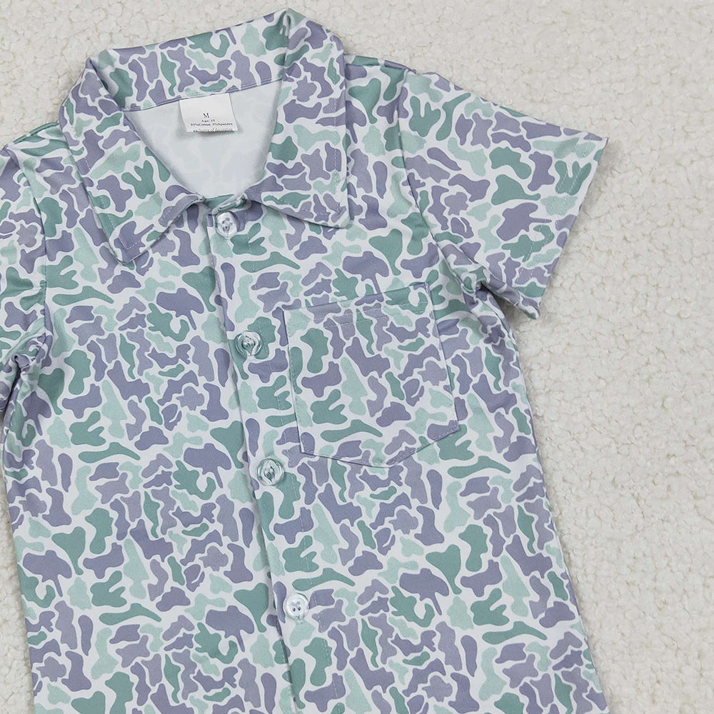 RTS NO MOQ (In stock)BT1295 Baby Boys Summer Tops Light Green Camo Western Button Shirts Top
