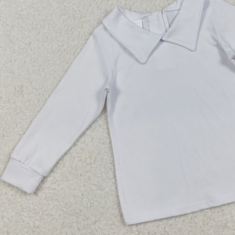 RTS NO MOQ (In stock)BT0820 Baby Boys Long Sleeve Tops Long Sleeve White Back Button Tee Shirts Tops Cute Casual Cotton Outfit for Infants